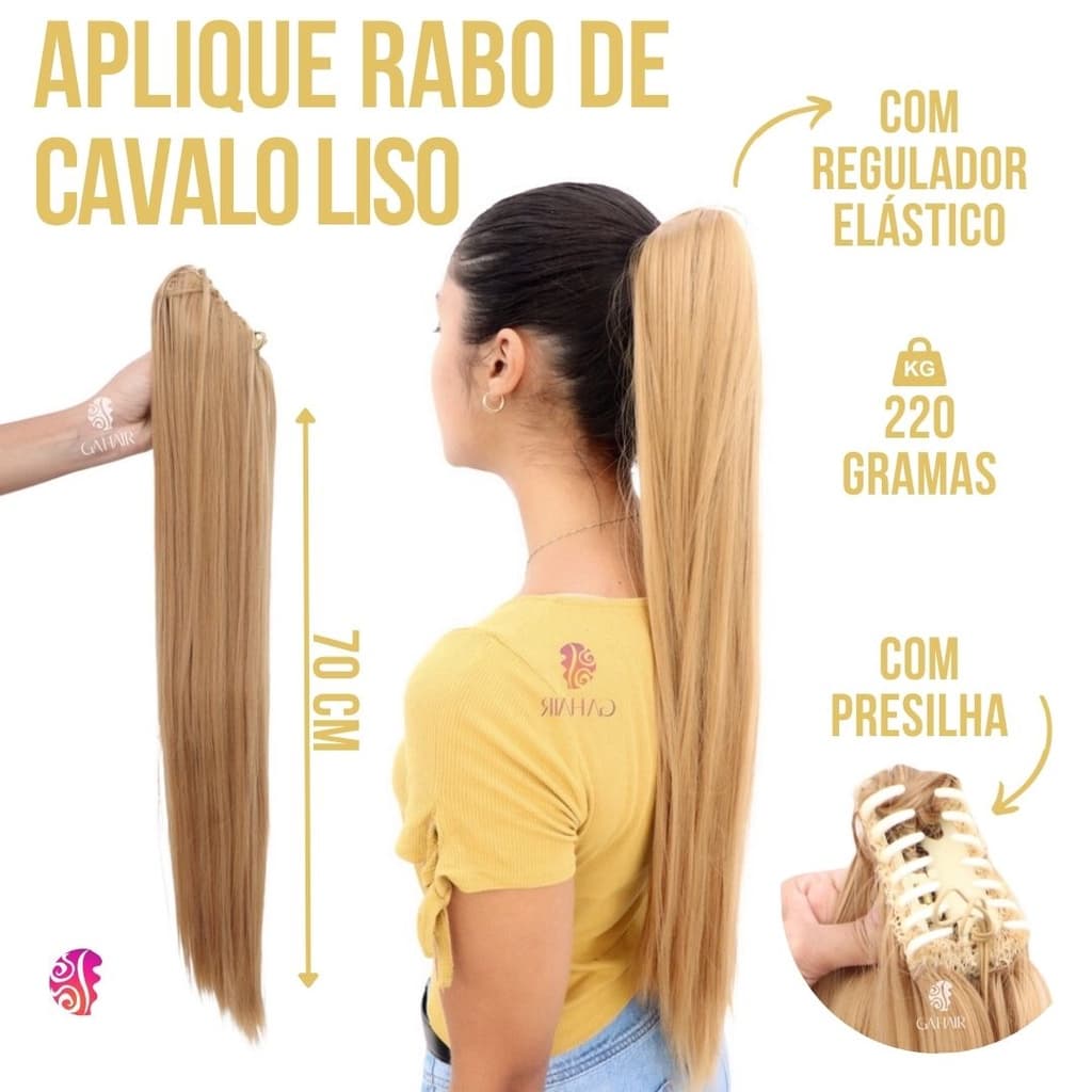 Aplique Rabo De Cavalo Com Cabelo Liso 100 % Bio Organico - Identico Ao Humano - Blogueiras-Volumoso