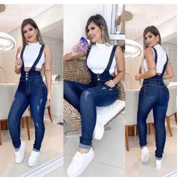 Jardineira Salopete Jeans Estilo  Levanta e Modela
