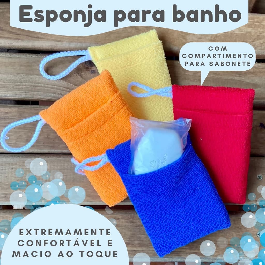 Esponja para banho atoalhada com compartimento para sabonete