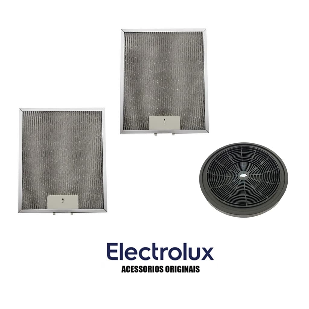 Kit 2 Filtros Aluminio + 1 Filtro Carvao Ativado Depurador Electrolux De60b De60x Original