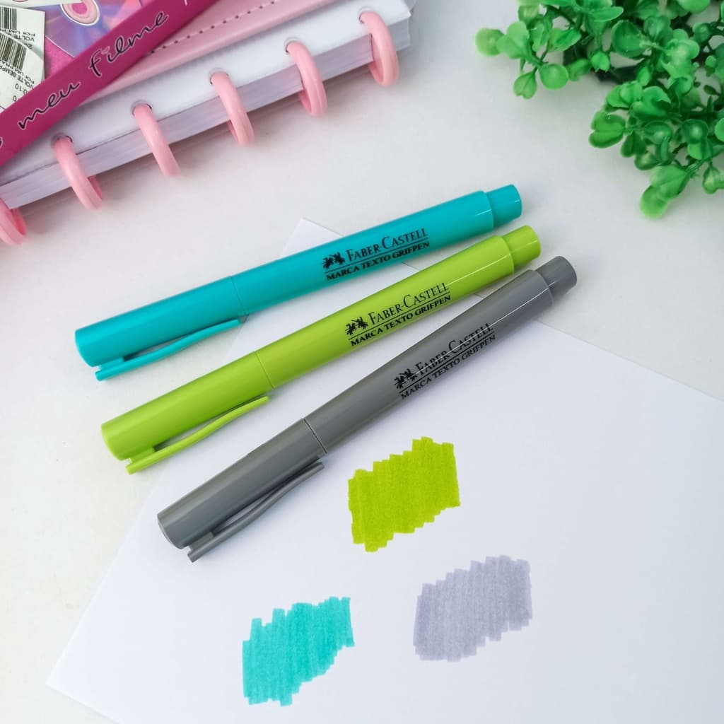 Caneta Marca Texto Grifpen Cores Novas (Cinza, Verde Água e Verde Folha) - Faber-Castell