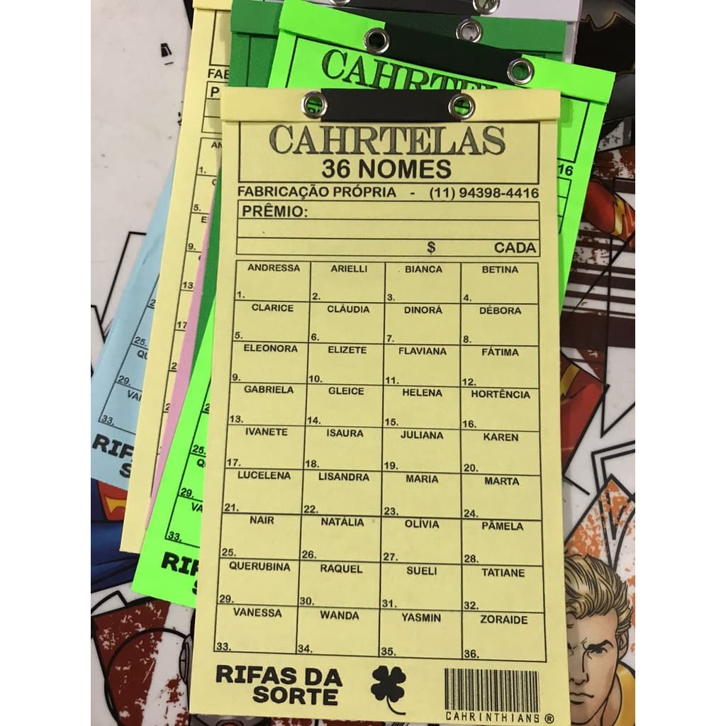 Cartela De Rifa 36 Nomes, Pct Com 10 Unidades