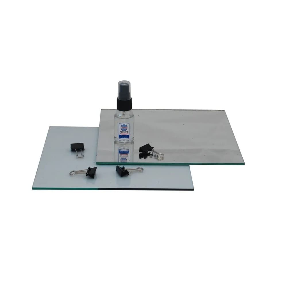 Base Mesa compatível com impressora 3D Creality Ender 3 V1 V2 V3 Vidro e Espelho 235mm com 4 Presilhas e Adesivo líquido