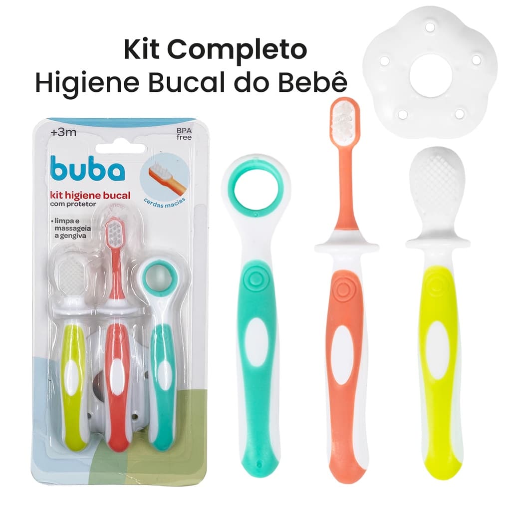 Escova de Dente Bebê Silicone Kit Higiene Bucal Completo Raspador de Língua Infantil Massageador de Gengiva