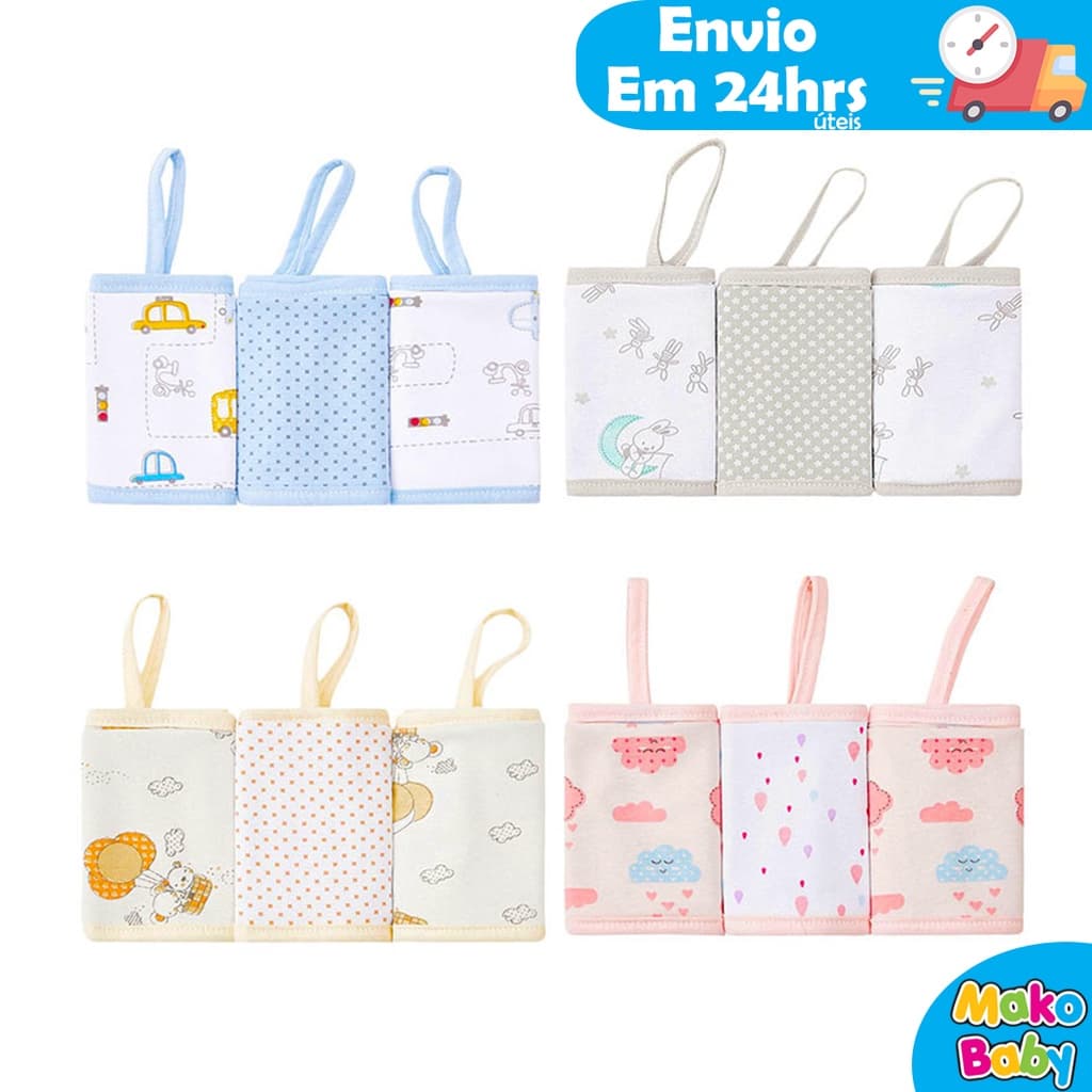 Kit 3 Pano de Boca Bebê Babete Alta Qualidade Malha 28cm x 28cm C/ Prendedor de Chupeta 100% algodão