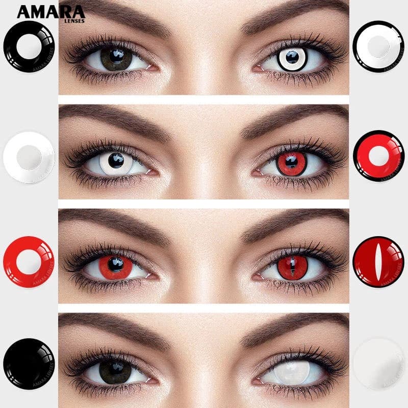 AMARA LENSES 2 pcs role-playing lentes de contato coloridas Lentes de contato preto vermelho branco