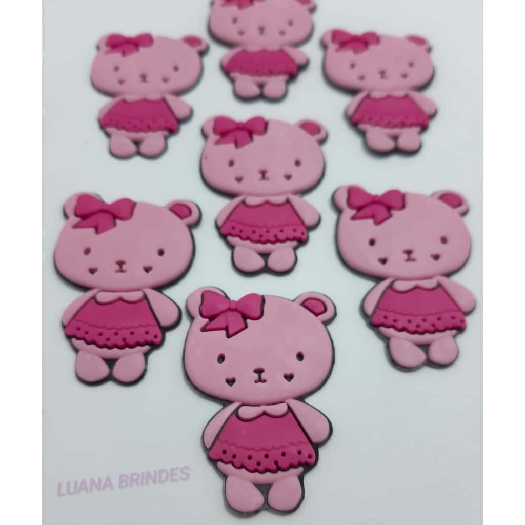 Aplique Ursinha Rosa de Borracha - pacotes com 5 unidades