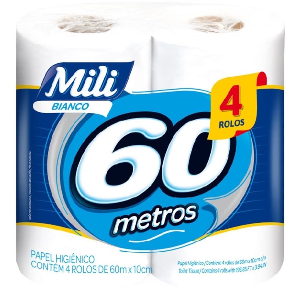 Papel Higiênico Bianco C/ 4 Rolos 60 Metros - Mili