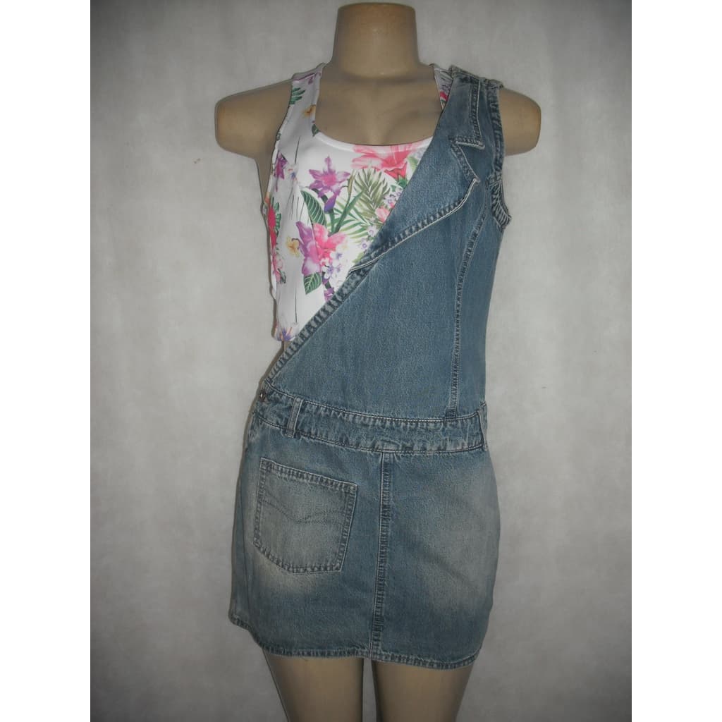 JARDINEIRA JEANS ALÇA UNICA TAM P 38 TRIMIX USADO BOM ESTADO ALGODÃO