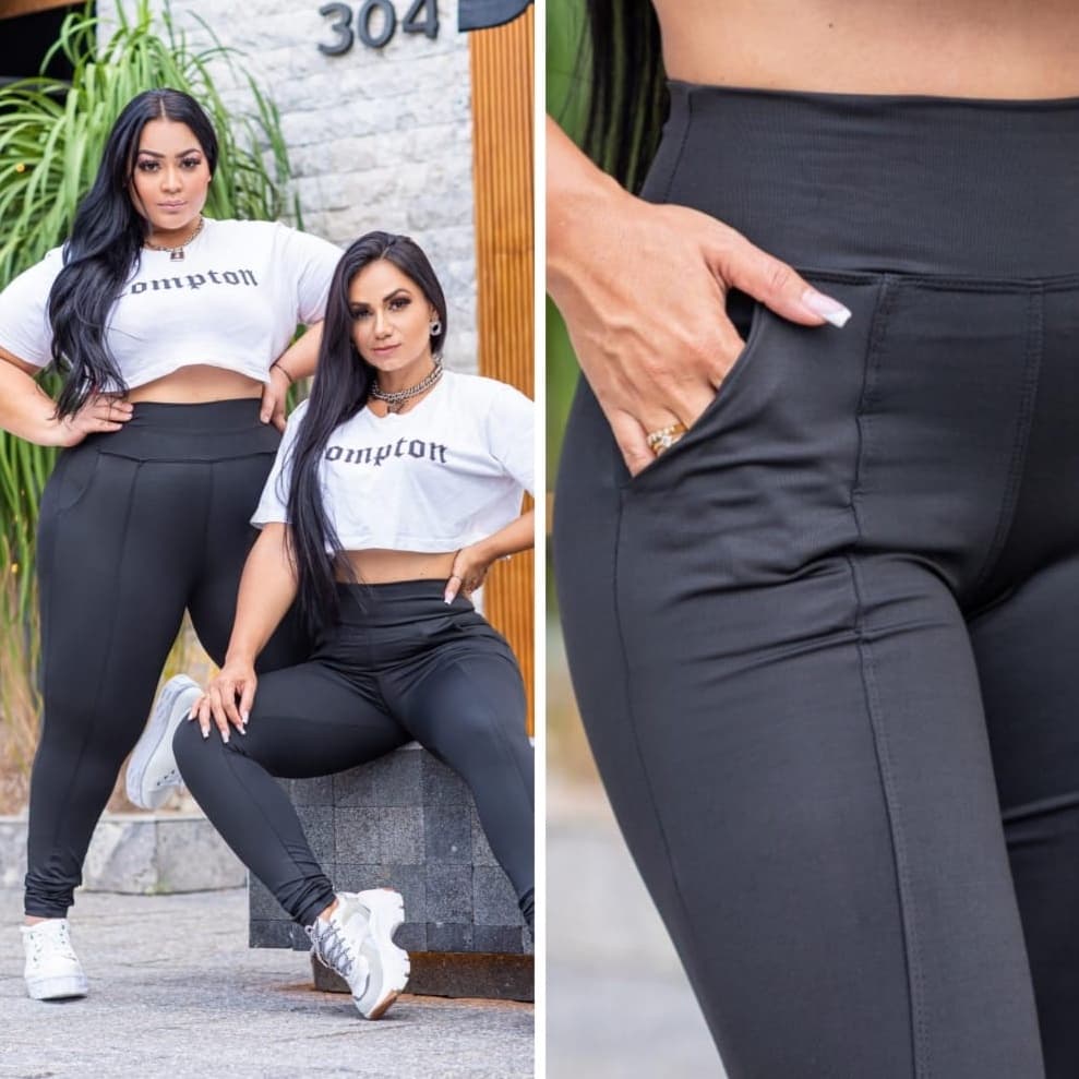 Legging Plus Size Com Bolso Faca E Cintura Alta Suplex Grossa Do M ao G4