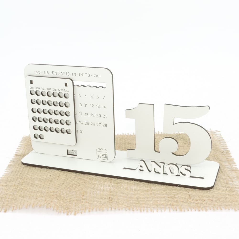 5 Calendário Infinito Personalizado Mdf Branco - 15 Anos