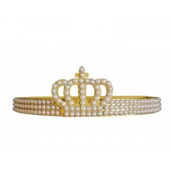 Dossél Infantil de Princesa Quarto Bebê Dossél Largo de Parede com Perolas e Coroa Princesa Realeza Perola Decorativa Dourado