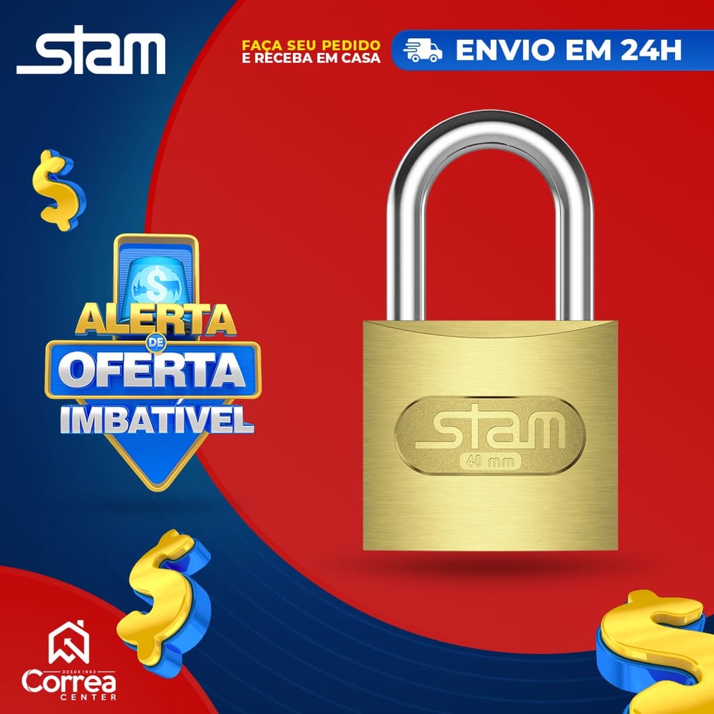 Cadeado segurança Stam original zamac latonado 20mm - 45mm | Stam