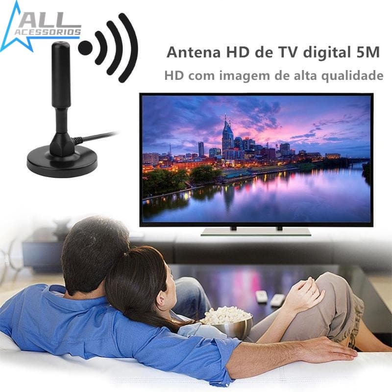 Antena Digital Televisão Hd tv Interna/Externa Fio 5m 3.5DBI