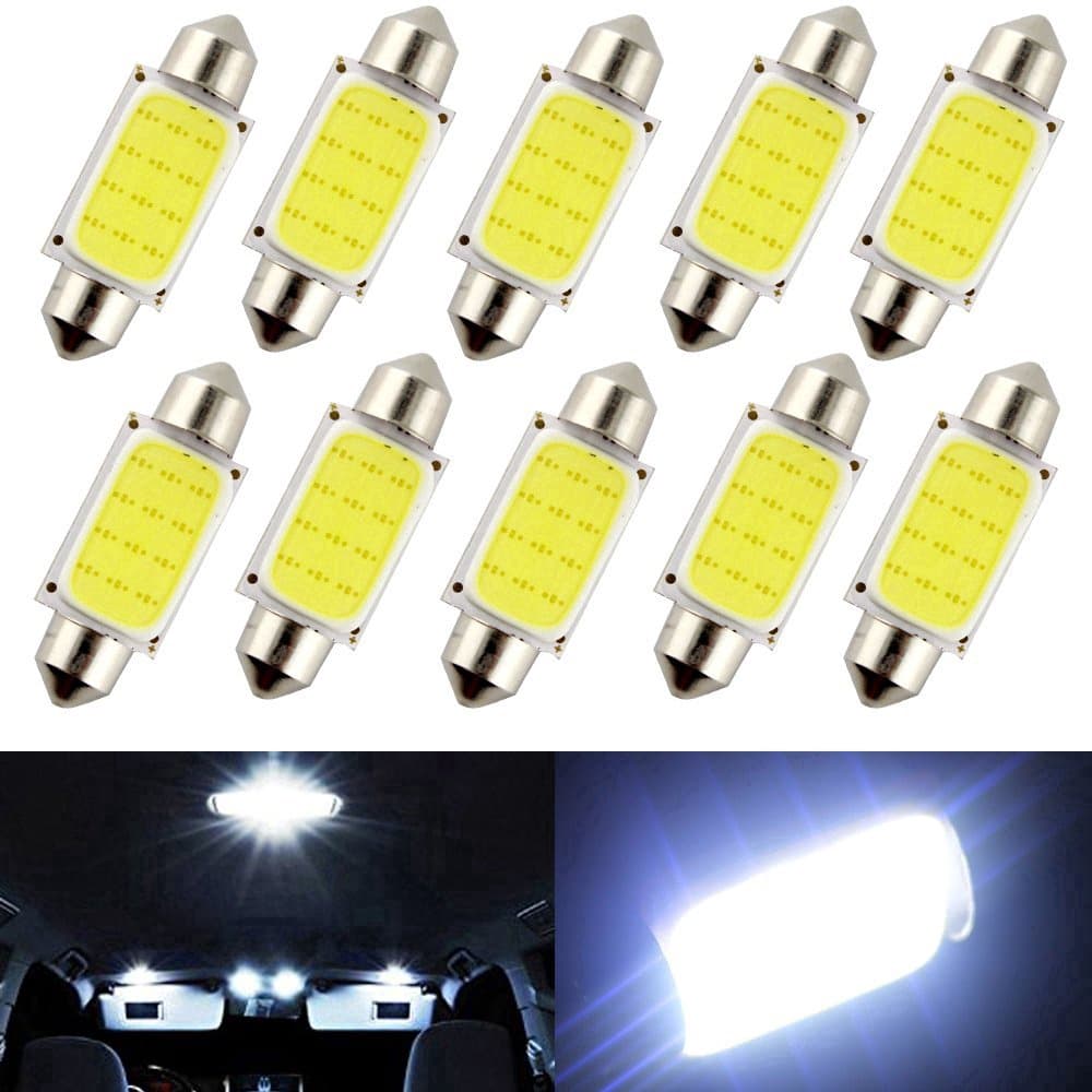 J&M 10pcs Feston Luz De Teto Led Cob Lâmpada Para Carro Dc12V 1.5w De Placa Transparente/Decen Um De 31/36/39/41mm Interior/Branco Mapa