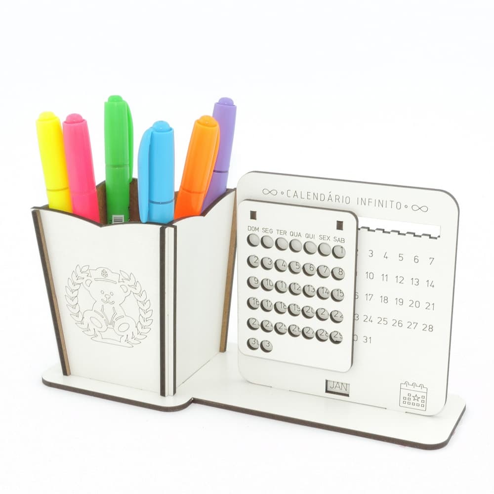 5 Calendário Infinito e Porta Lápis Personalizado Mdf - Urso Marinheiro