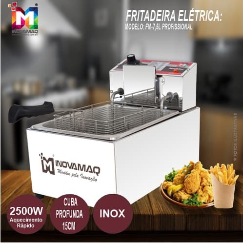 Fritadeira Elétrica Profissional - Fm-7,5l - 127v - Inovamaq