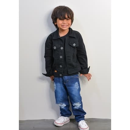 Jaqueta Jeans Infantil Unissex Preta