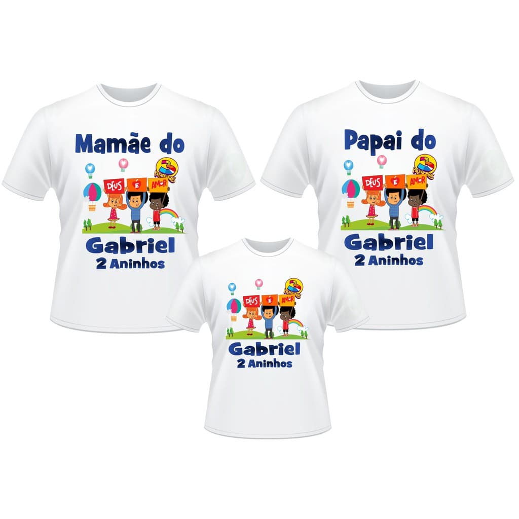 Kit 3 Camisetas Personalizadas Tema 3 Palavrinhas