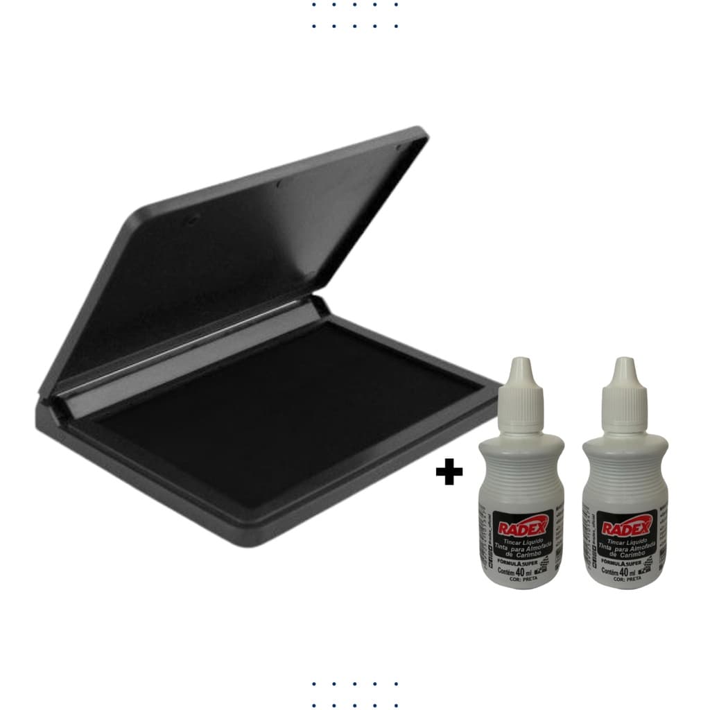 Almofada para Carimbo Preta com 2 Refil Tinta Incluso