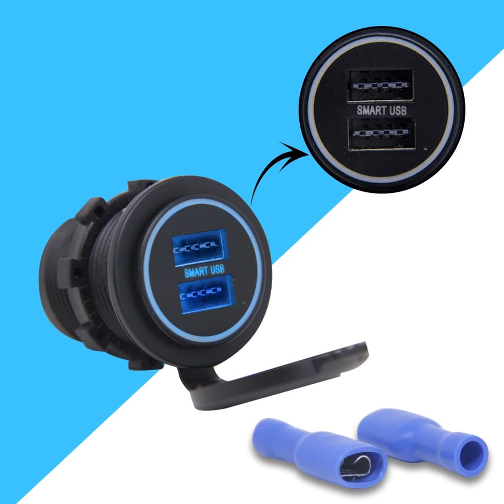 Tomada USB Carro Moto Caminhão Barco Universal Carregador Duas Entradas Redonda Roadstar