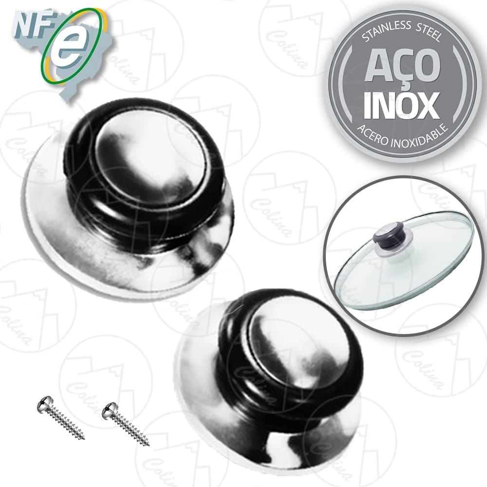 Kit 2 Pegadores Universal Tampa de Panela em Aço Inox Par Pegador de Tampa Puxador