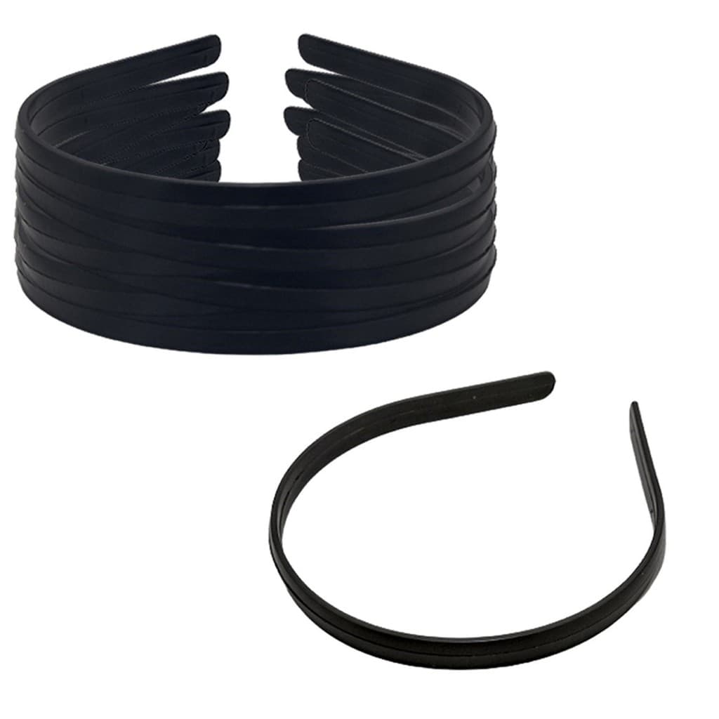 Kit 12 Tiara Arco Arquinho Plástico Forrar/Encapar/Costumizar Simples Preta Lisa - 10mm / 1cm