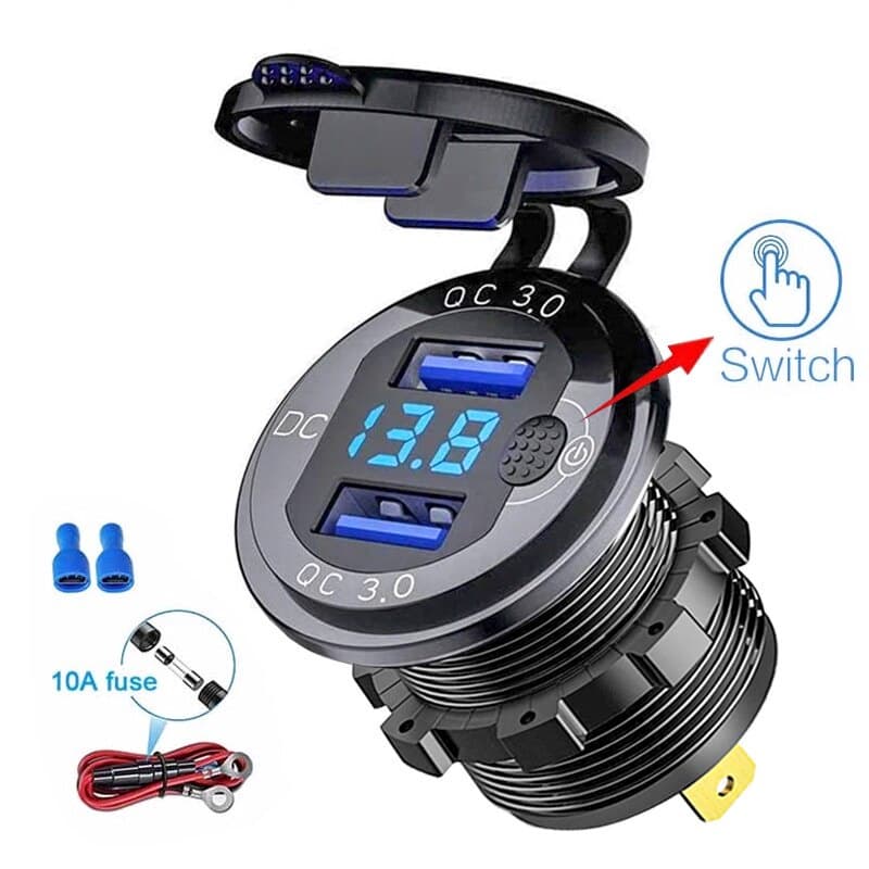 Carga Rápida Do Carro QC 3.0 36W À Prova D'água Dual USB Charger Soquete Com Interruptor Voltímetro Para 12 V/24 Motocicleta ATV Barco Caminhão