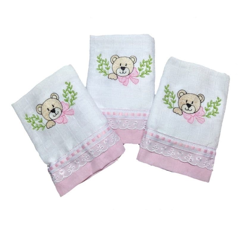 fralda de boca quadriculada bordada forrada com barrado de algodão