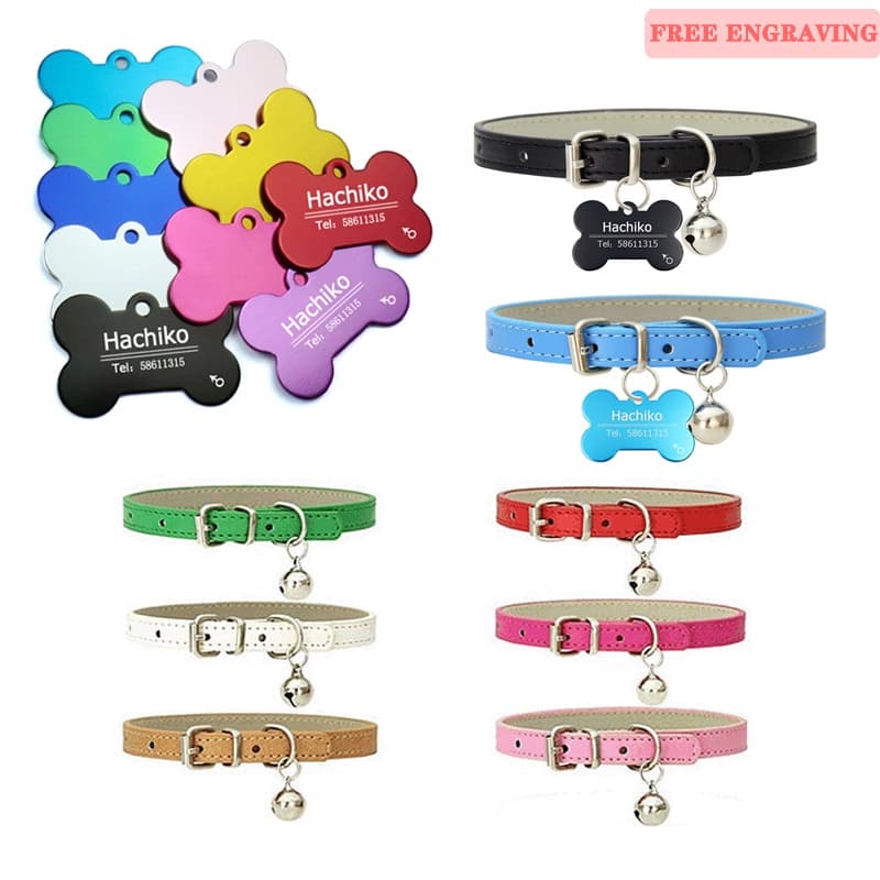 【Gravura grátis】Coleira Pet Nome Personalizado cãozinho Cachorro Gato (incluindo campainha)