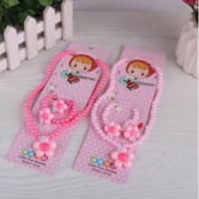 Kit Colar/Pulseira e Anel Infantil Flor Borboleta e Laço de Miçangas Pérola Bijuterias