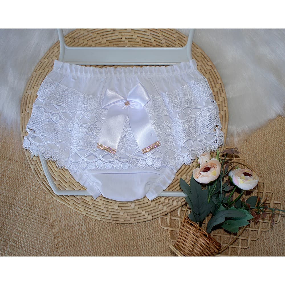 calcinha bunda rica branca para batizado bebê infantil com gripir laço