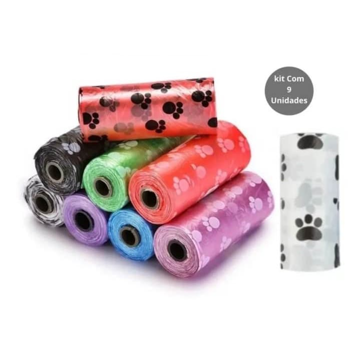 Kit com 9 Rolos De Saquinhos Refil Cata Caca Cachorro Gato Pet Coletor