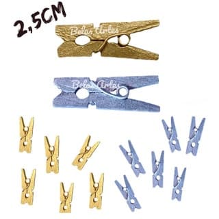 Mini Prendedor de Madeira Prateado / Dourado 2,5cm - 50 Unidades