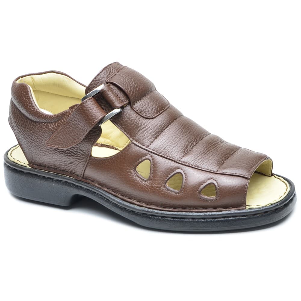 Sandália de Couro Masculina Ortopédica Anti Stress Diabético Ultra Confort Envio 24 Horas