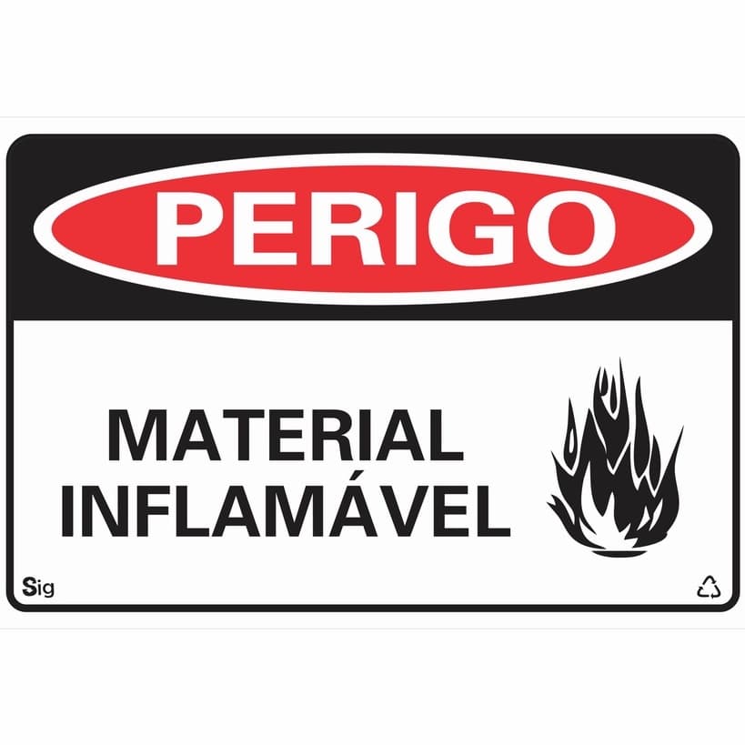 Placa de Sinalização PERIGO MATERIAL INFLAMÁVEL  20X30 cm