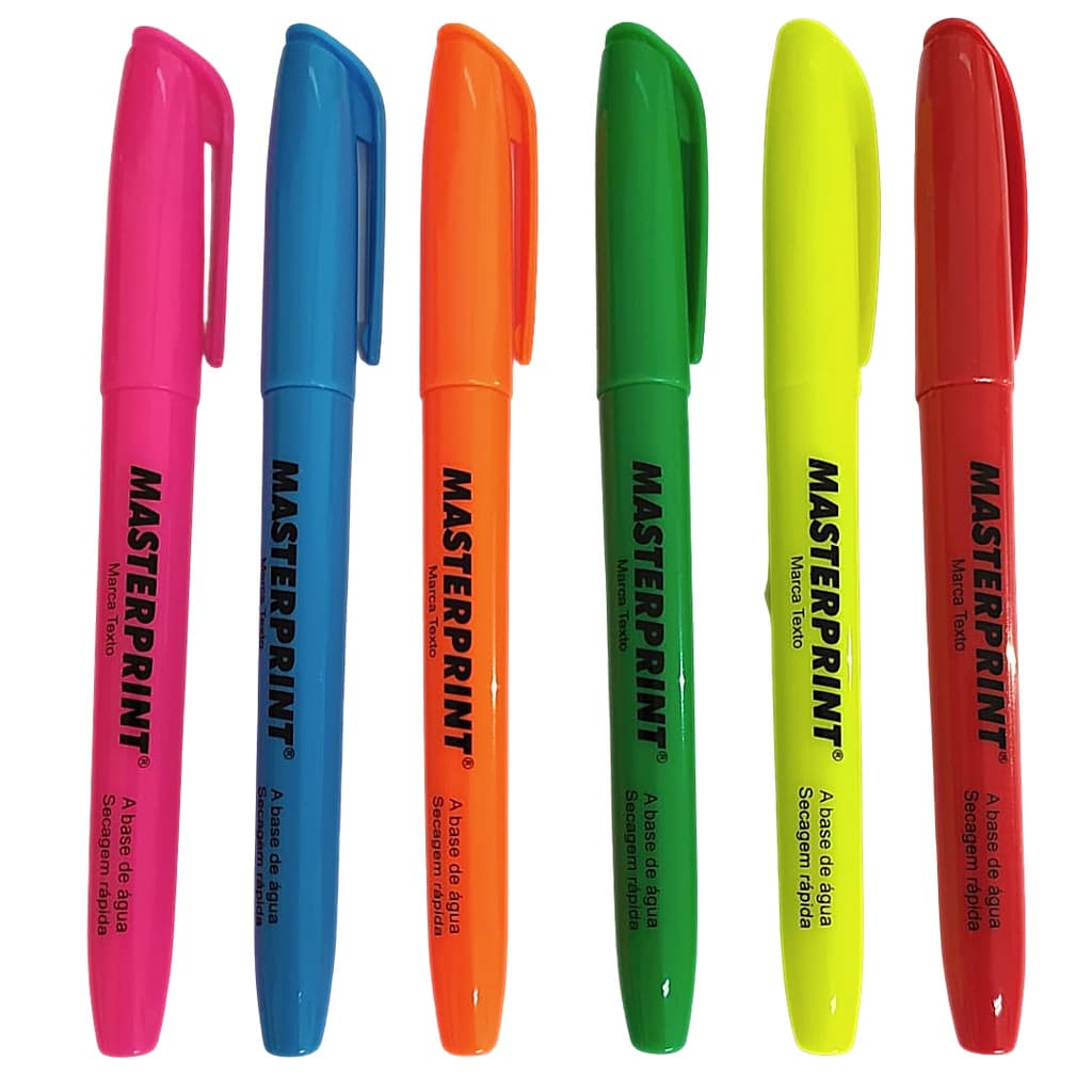 Caneta Marca Texto Neon Amarela Azul Vermelha Rosa Laranja Verde Masterprint