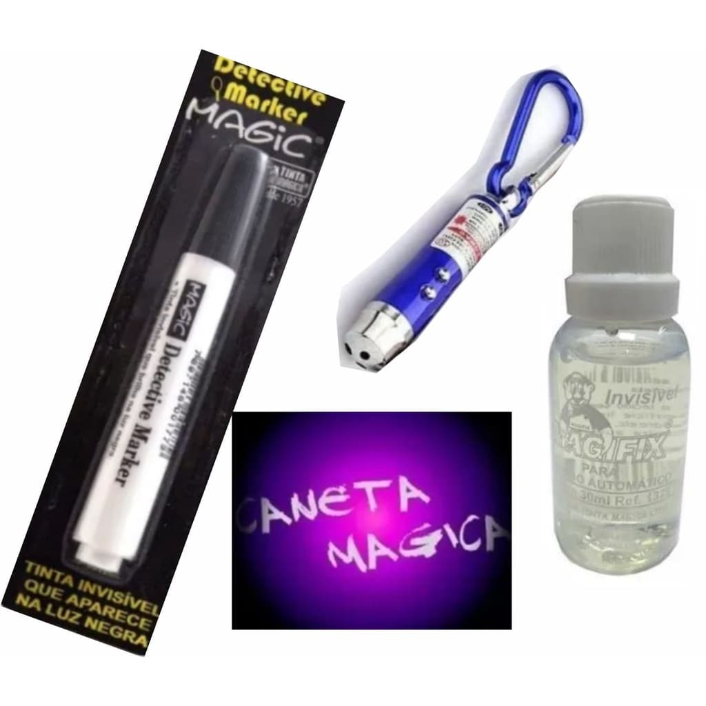 Caneta Magica Com Tinta Luz Negra e  lanterna led UV LASER