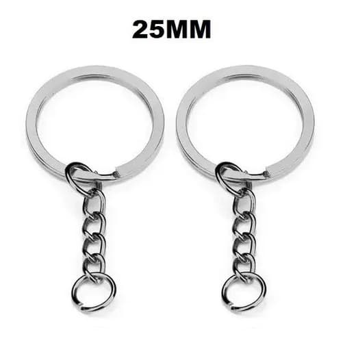 Argola Chaveiro Com Corrente 25mm + Elo 8mm - 50 Peças - Níquel
