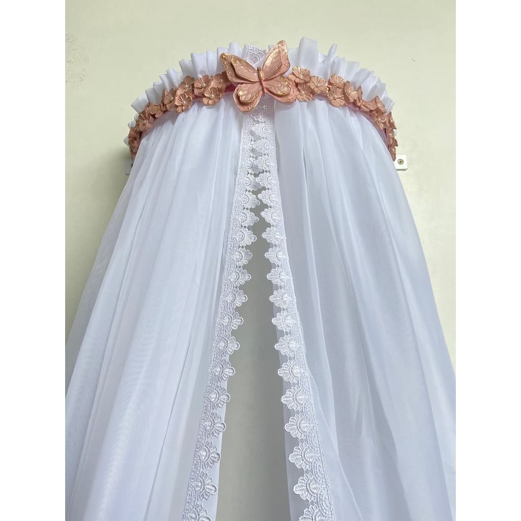 Dossel Provençal Borboleta e Flores com Mosquiteiro Voil Renda