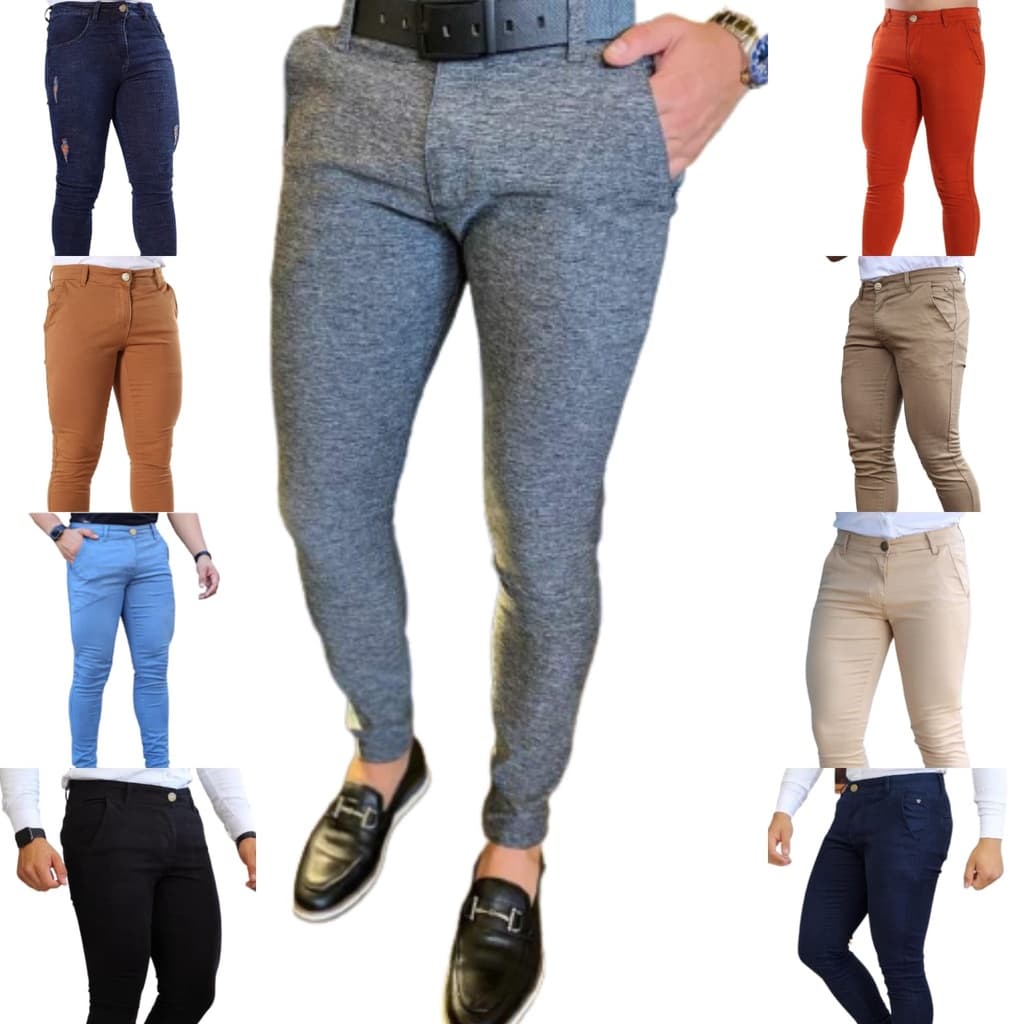 Calça Masculina Skinny Sarja Slim Fit Elastano Luxo
