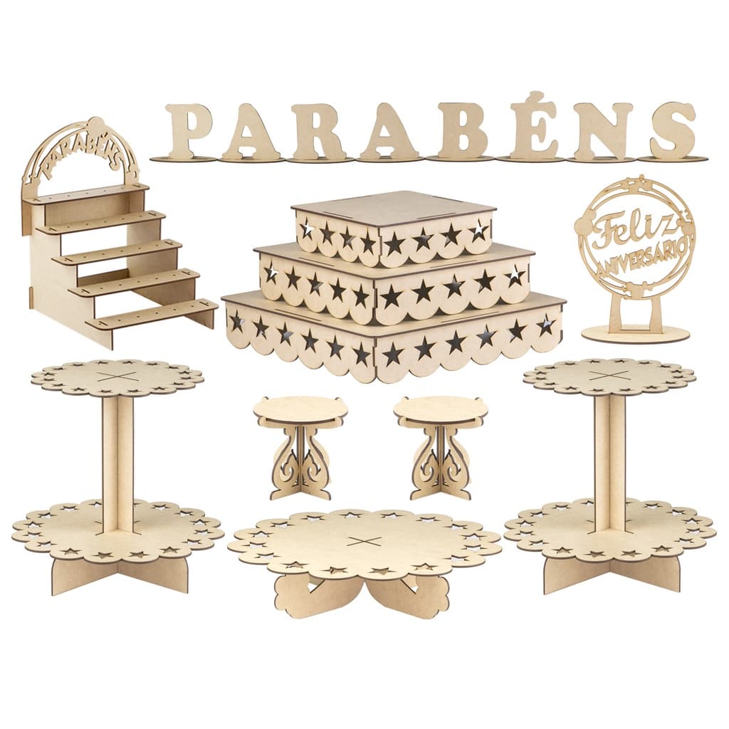 Kit Festa Mdf Estrela  2 torres de doces completo o melhor