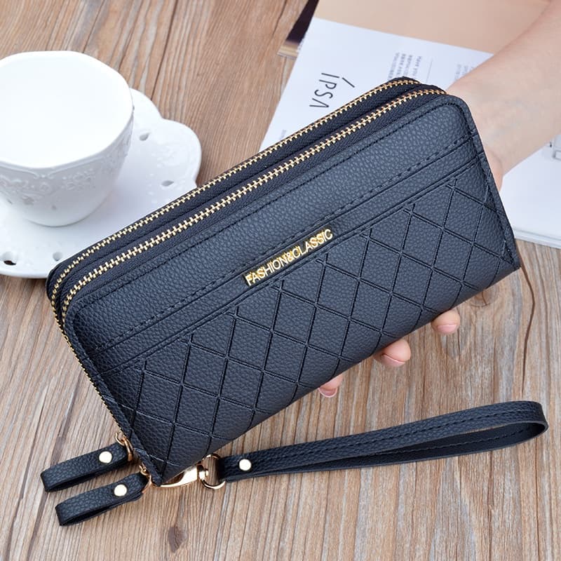 Carteira Feminina Com Zíper Duplo Grande Capacidade Bolsa PU Carteiras De Couro Designer De Moda Longas Nome Personalizado Presente Para Mulheres Sua Mãe Dia De Aniversário
