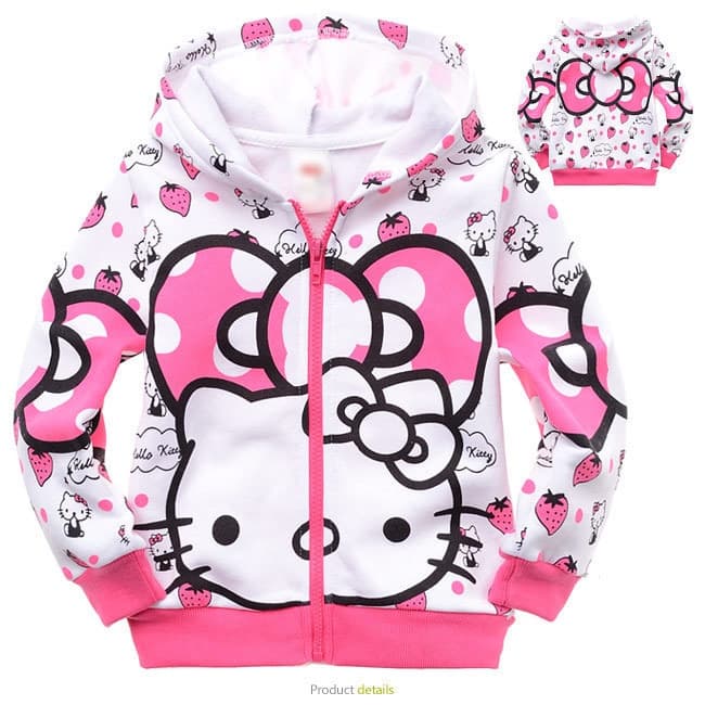 Casaco De Algodão Para Crianças Hello Kitty Baby Girl Cartoon Zipper Hooded Outerwear 2-8 Anos