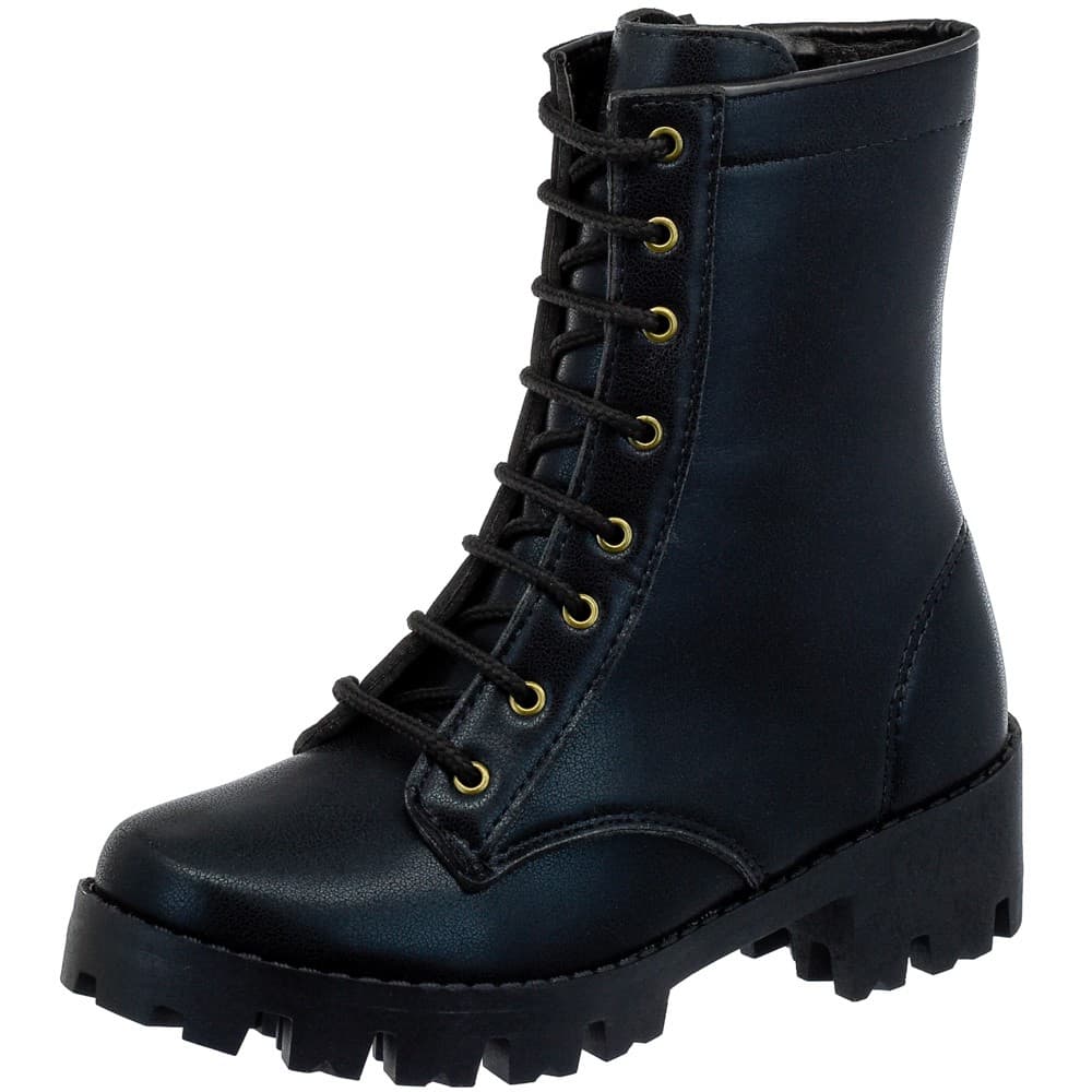 Bota Blogueira Bolsinha militar feminina Sola Tratora Com Ziper