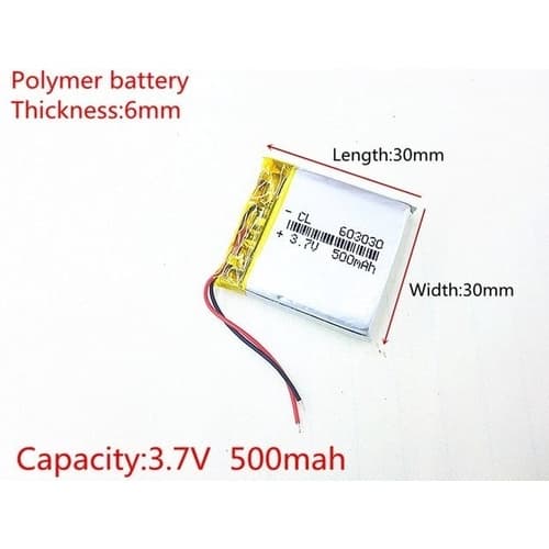 Bateria 603030 2 Fios 3,7v 500mah Fone 500bt 6 X 30 X 30mm