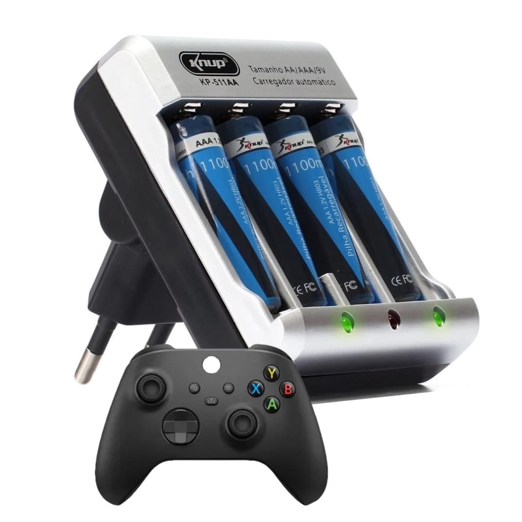 Carregador De Pilhas Recarregáveis e Pilhas Aa / AAA Bivolt Knup Controle Xbox
