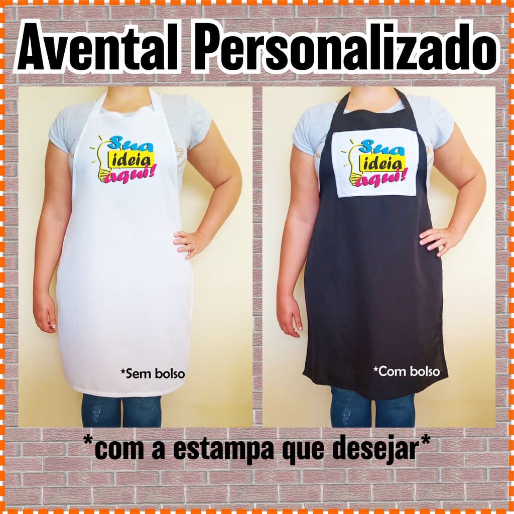 Avental Personalizado - Presente Criativo! Uniforme Cheff Cozinha, Garçom, Festa Buffet, Eventos, Lanchonete, Artesanato