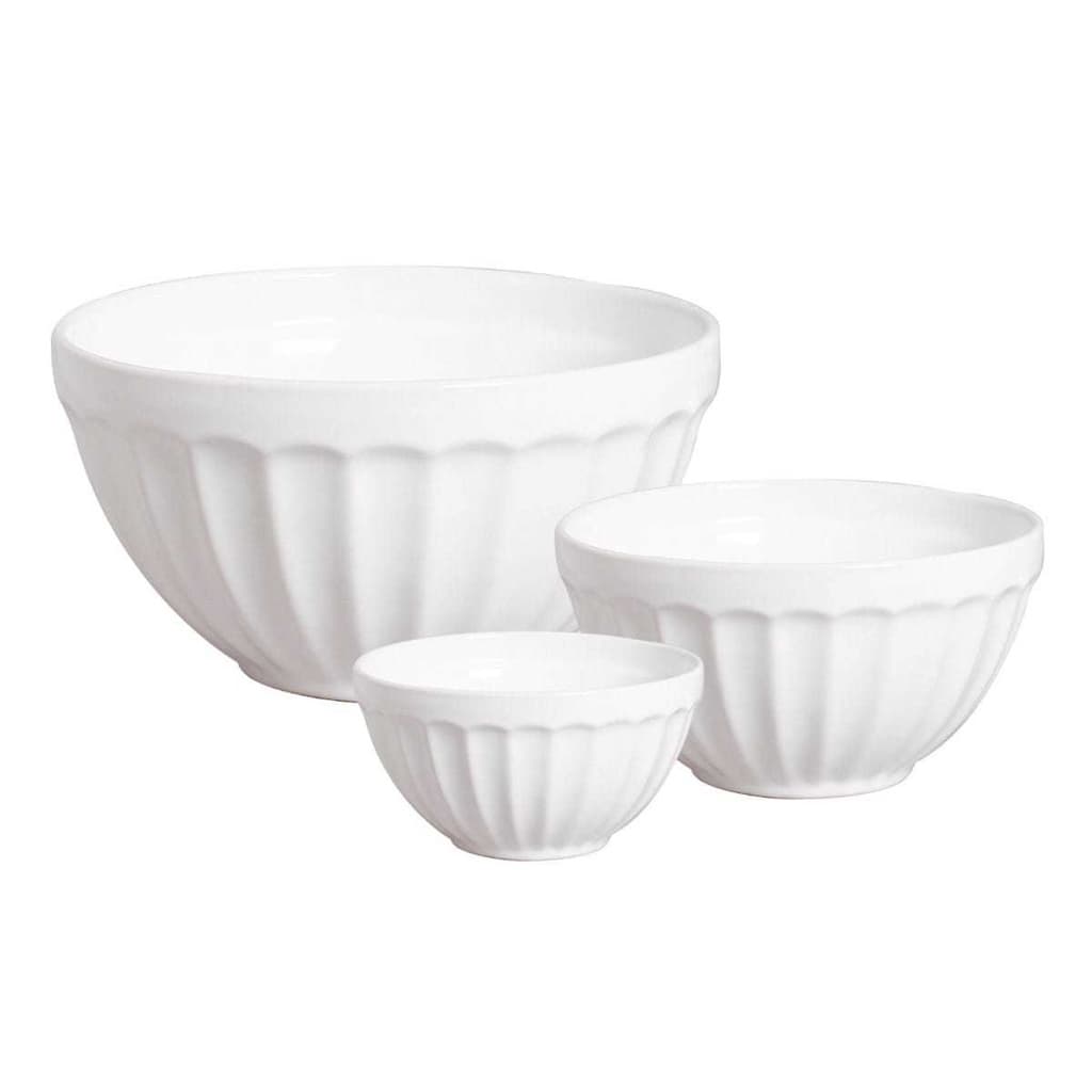 Trio Tigela Bowls Relevo em Cerâmica Esmaltada Branco