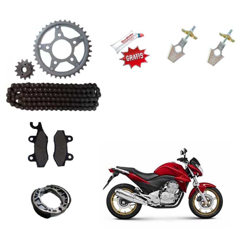 Kit Relação + Lona + pastilhas + Esticadores + brinde para Cb300r 09 ate 12